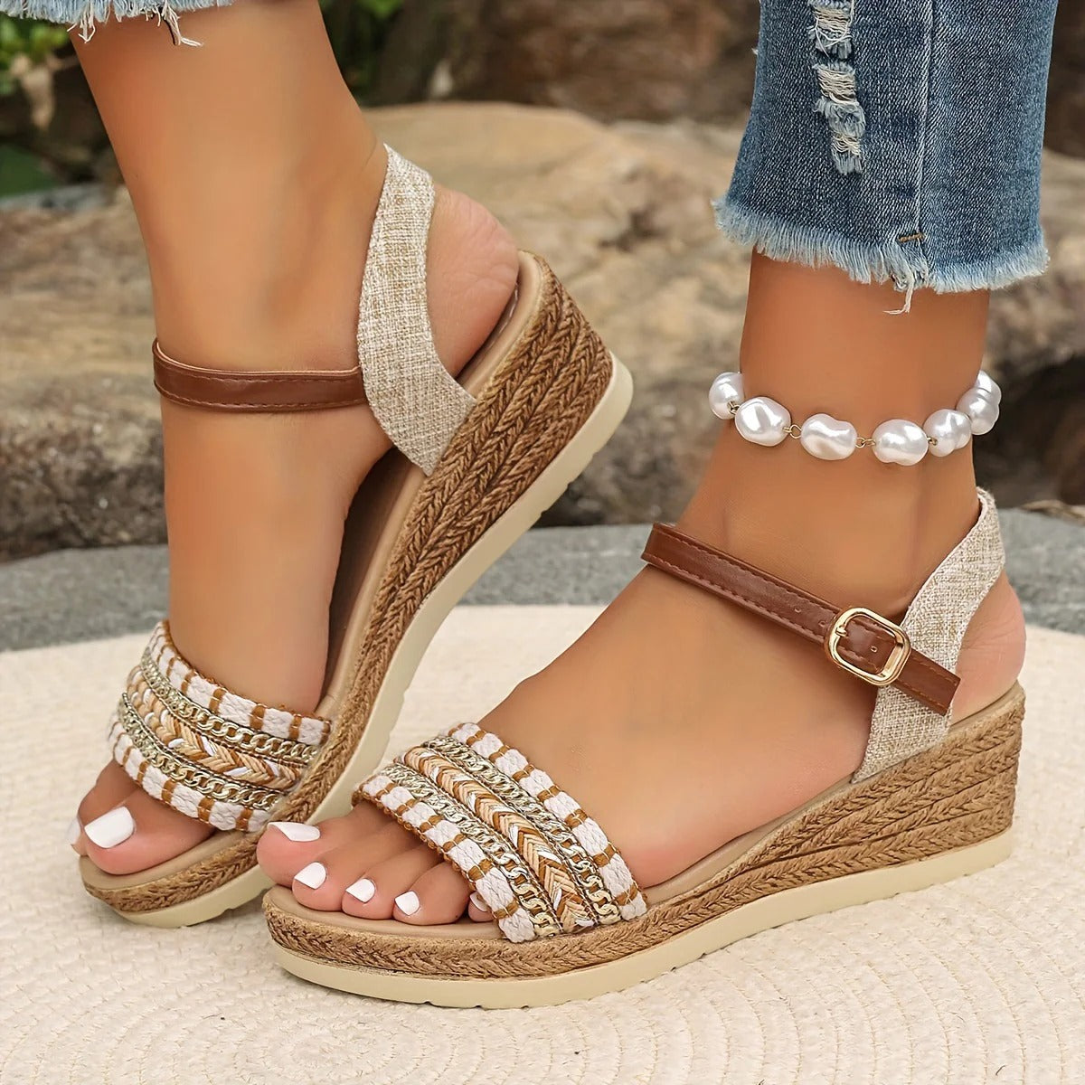 Sandales compensées tissées bohèmes Amara™