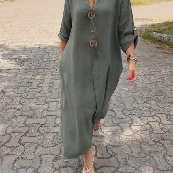 Salva | Robe col V en coton et lin