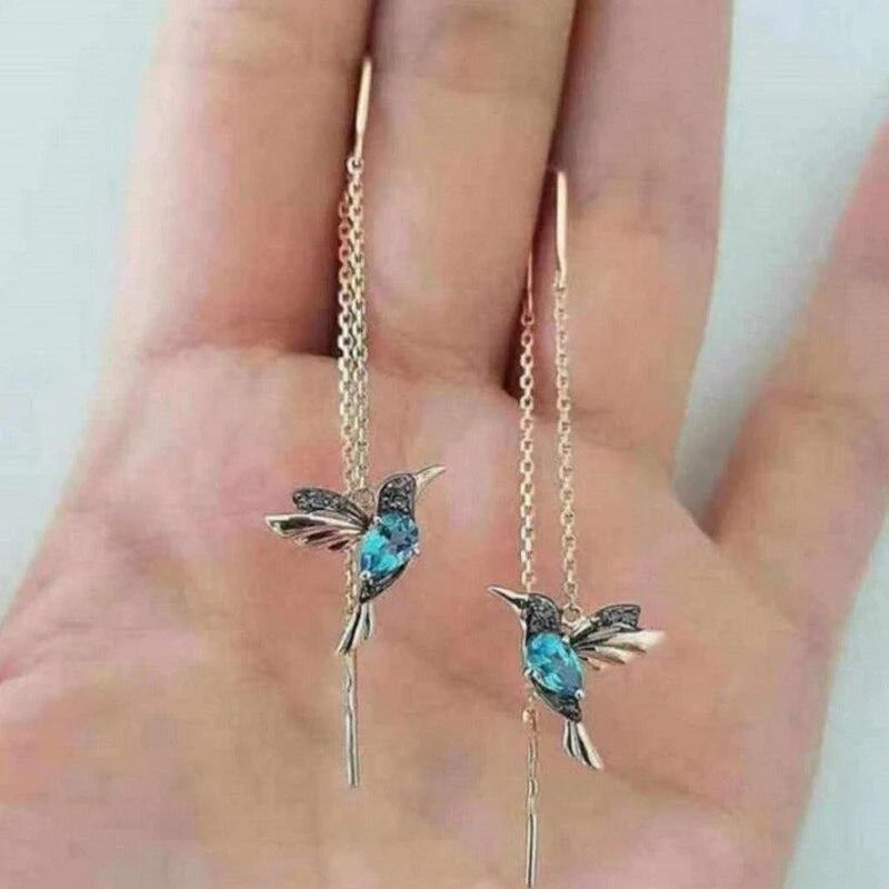 Boucles d'oreilles colibri en émail et zircone