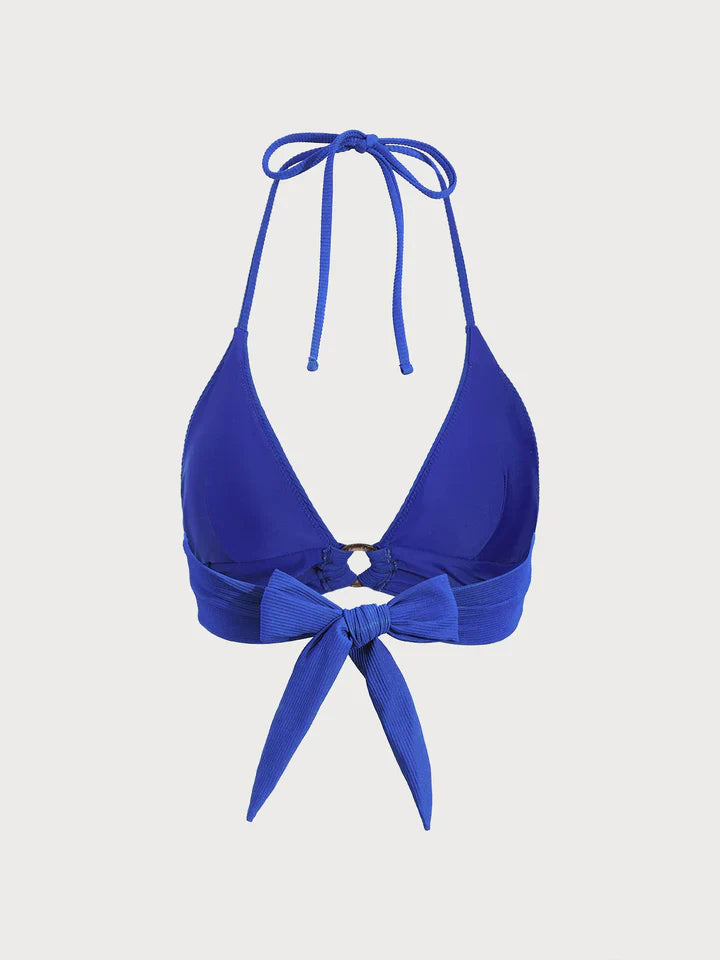 Blue tie-back bikini top 